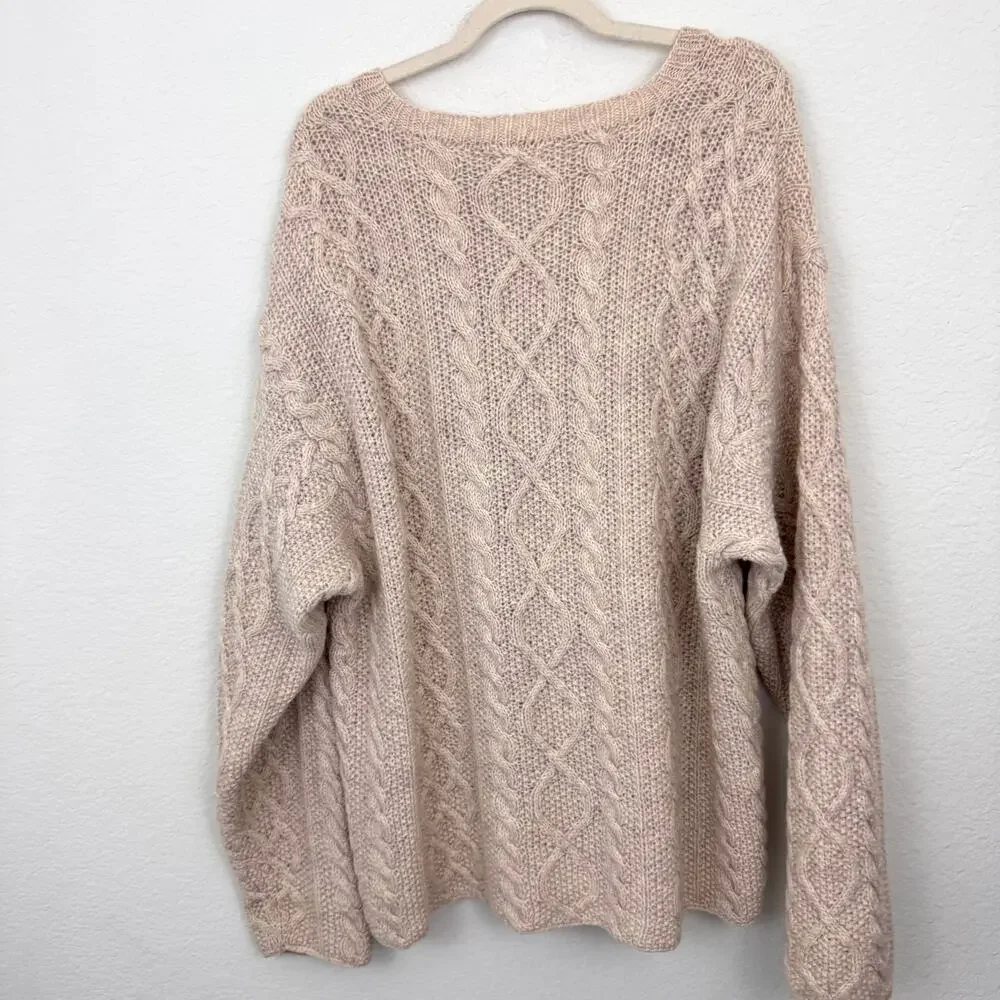 J Crew Men VTG Oarsman 100% Wool Fisherman Sweater Size L Chunky Neutral Oatmeal